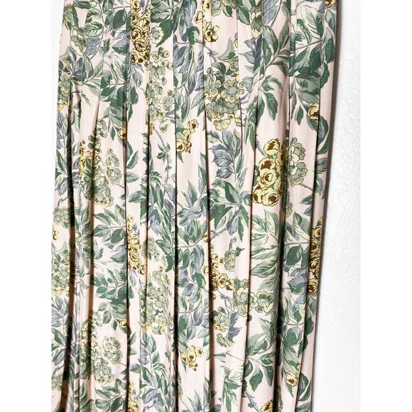 Vintage Women's JG Hook Pink Floral Print Pleated Midi Skirt Cottagecore Rayon 6 - Picture 5 of 7